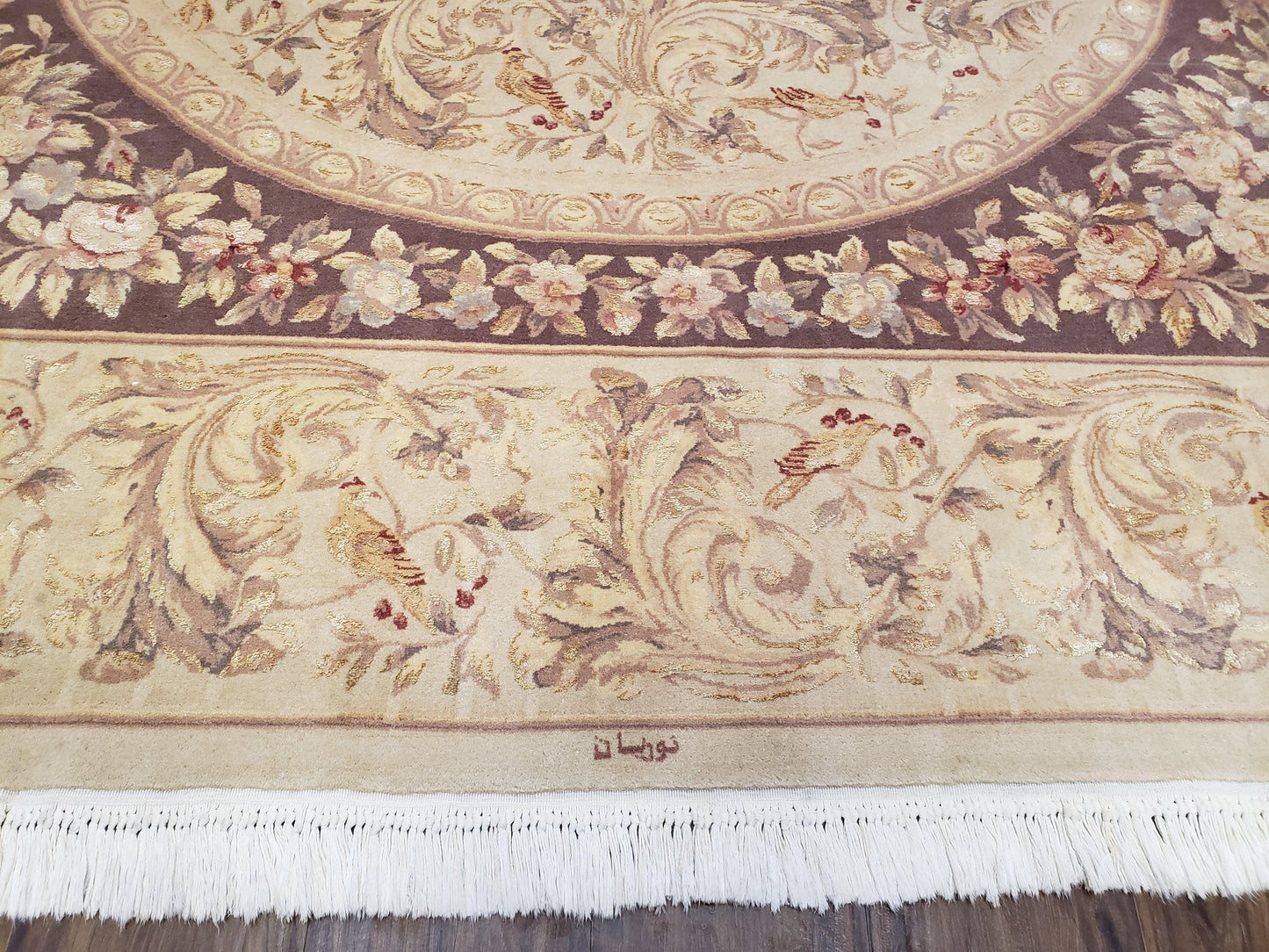 Chinese Aubusson Savonnerie Wool Silk Hand Knotted Rug 8x12 Birds Flowers Master Weaver Signature