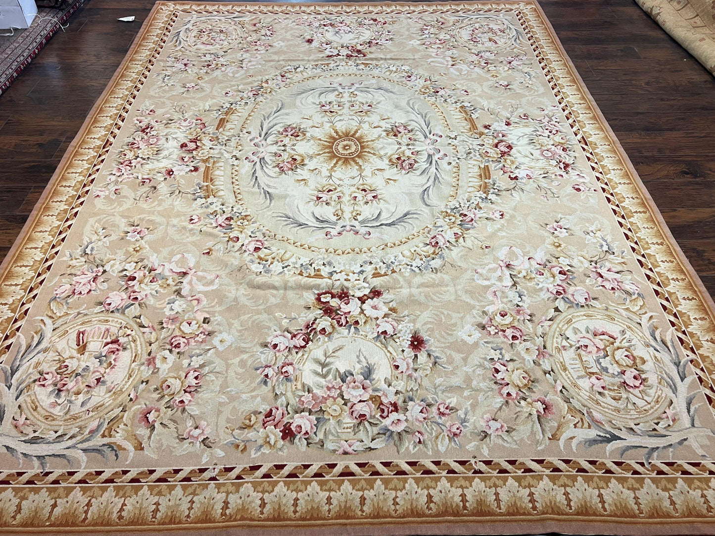Aubusson Rug 9x12 Savonnerie Wool Floral Handmade European Area Rug