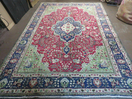 Persian Tabriz Rug 7x10 Hand Knotted Antique Floral Medallion Wool Oriental Carpet