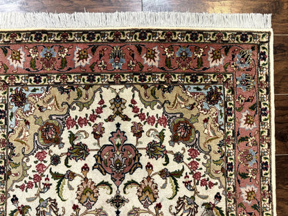 Fine Persian Tabriz Rug 3x5, Floral Medallion, 340 KPSI, Ivory Salmon