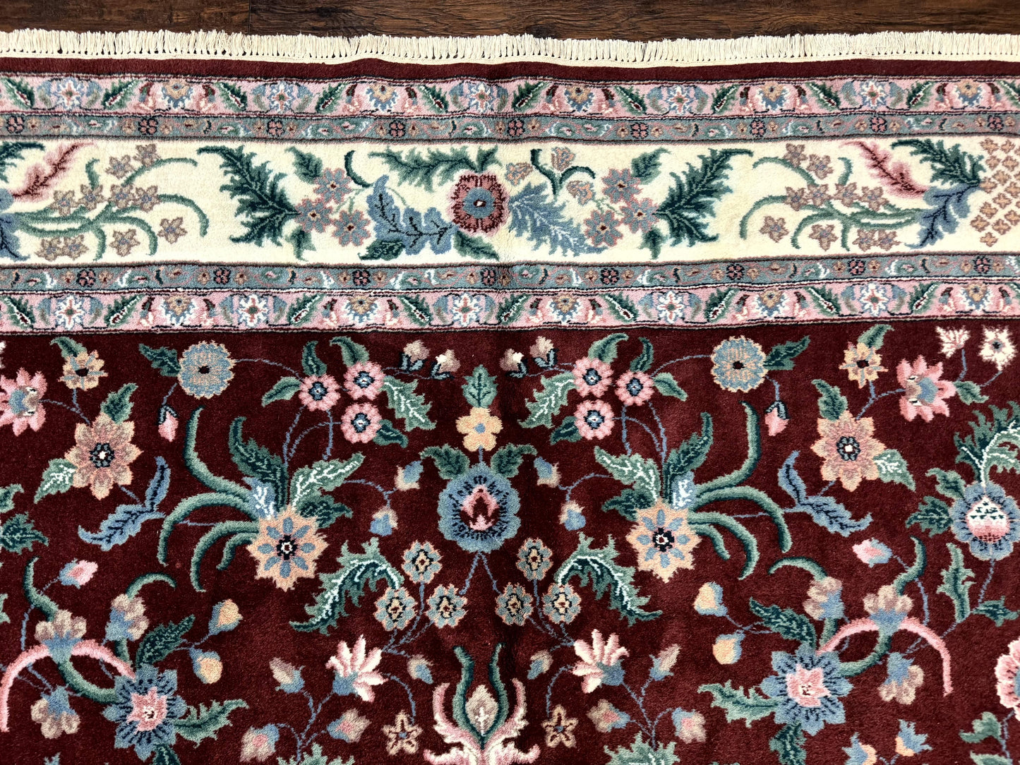 Indo Persian Rug 8x10, Red and Ivory, Floral Allover, Handmade Wool Area Rug