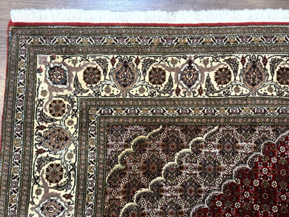 Persian Rug Tabriz 5x7 Very Fine 330 KPSI Wool Silk Red Ivory Herati Mahi