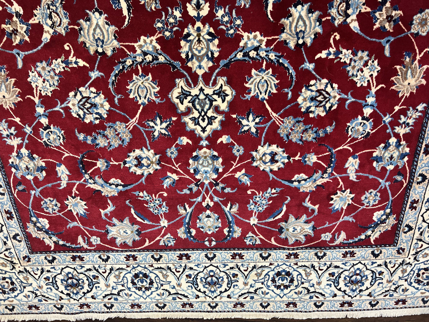 Persian Nain Rug 6x10, Wool and Silk Highlights, Red and Ivory, Floral Medallion, Vintage Handmade Hand Knotted, Fine 225 KPSI, Traditional Rug