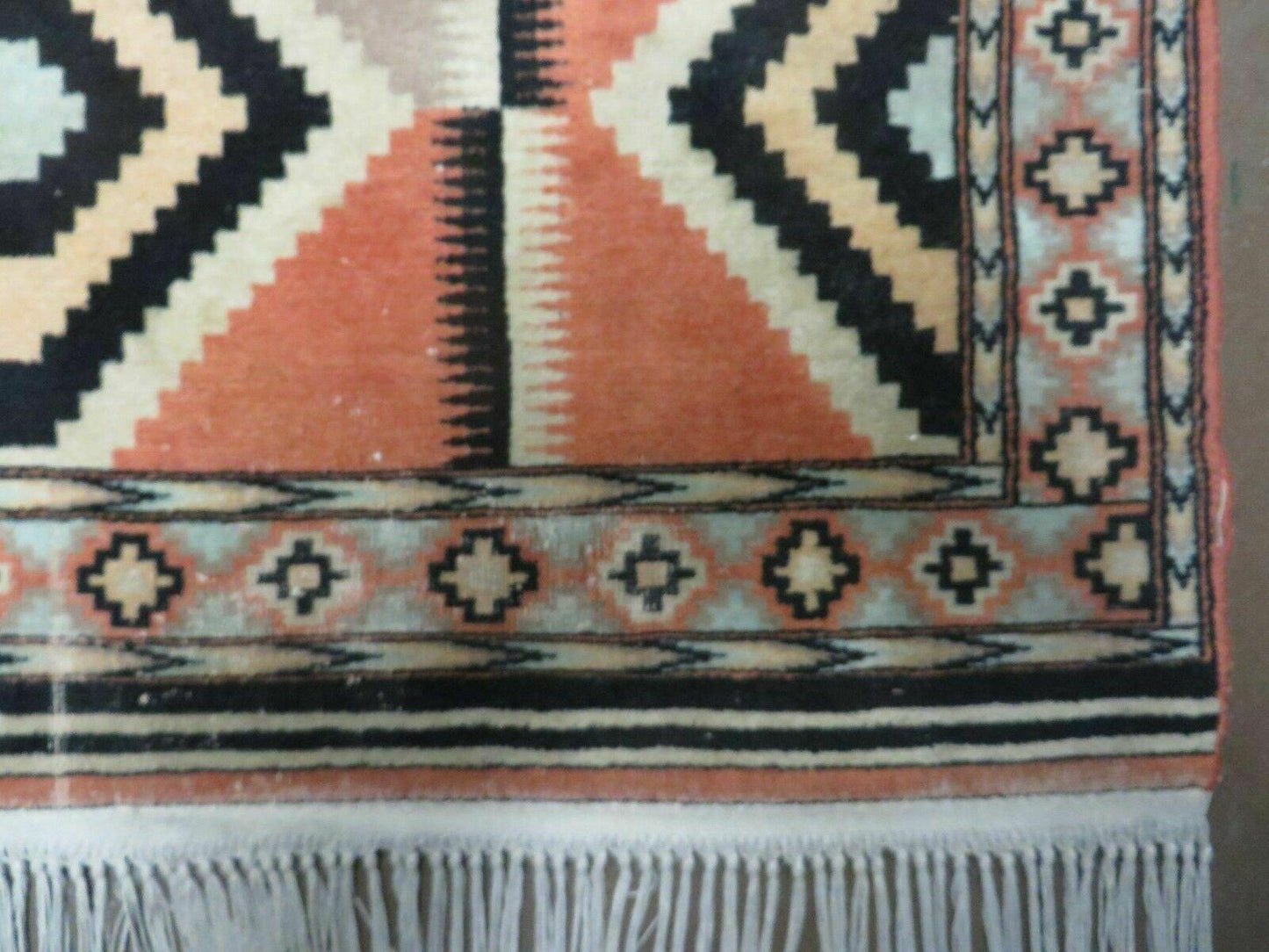 Vintage Turkish Oushak Wool Rug 4x6 Diamond Pattern Handmade Mehrab Red