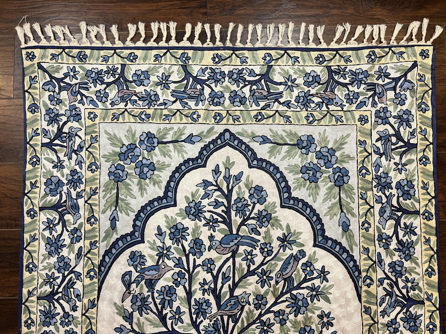 Tree Of Life Rug Indian Hand Stitched Silk On Cotton Vintage 4x6 Wall Hanging