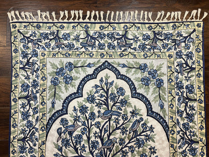 Tree Of Life Rug Indian Hand Stitched Silk On Cotton Vintage 4x6 Wall Hanging