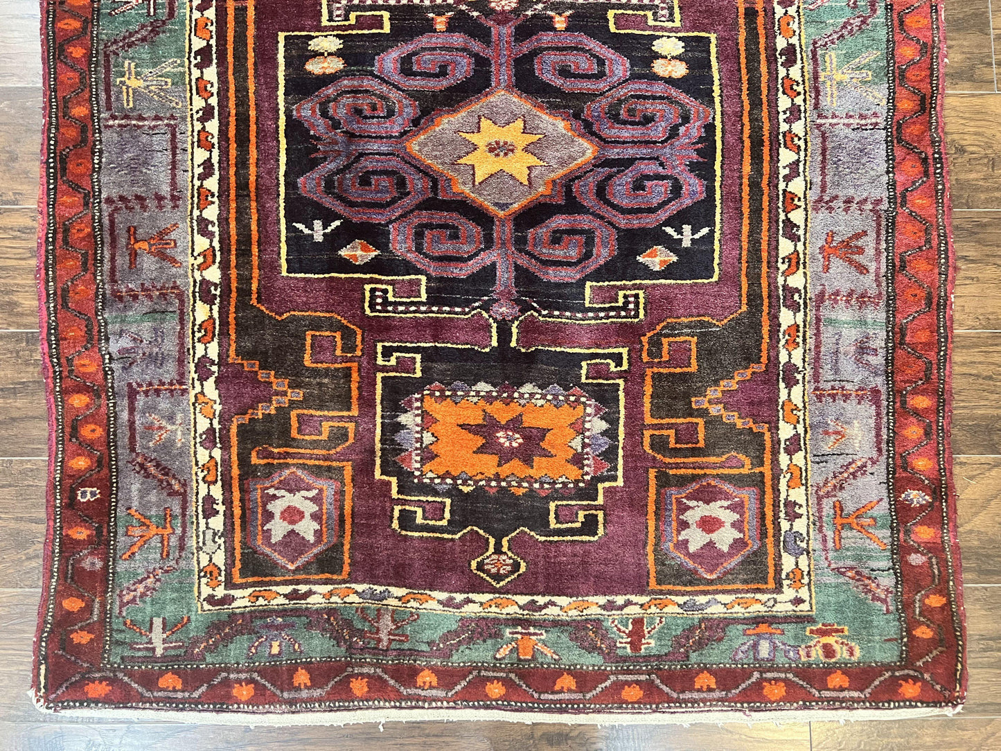 Persian Tribal Rug 5x6, Persian Nahavand Rug, Purple, Geometric Vintage Wool Handmade Carpet