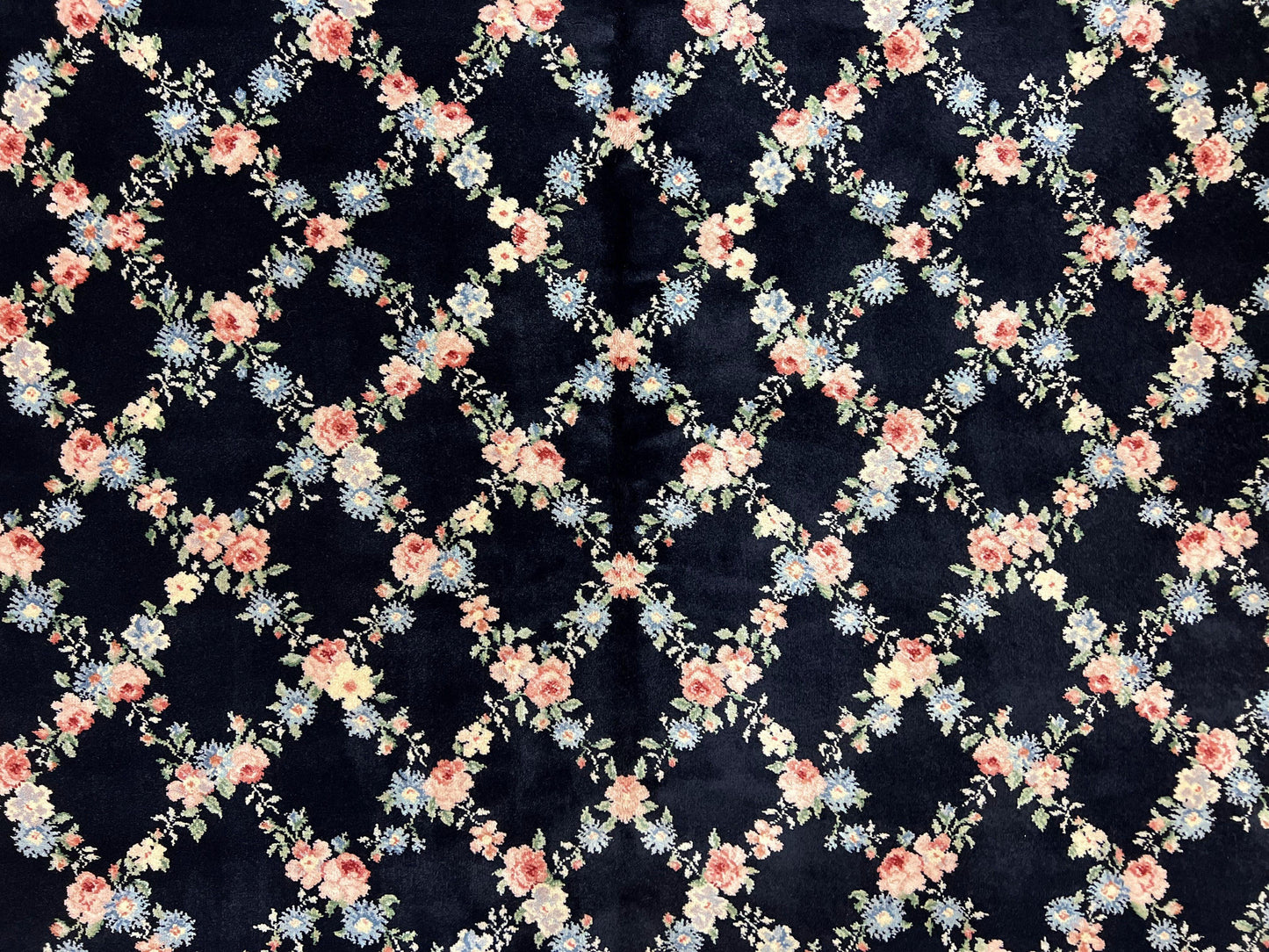 Karastan Rug 8' 8" x 12" Garden of Eden Collection Ebony Trellis #509/1270, Wool Pile Discontinued Vintage Karastan Carpet, Room Sized Rug