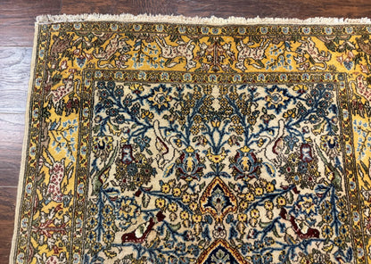 Persian Qum Tree of Life Rug 3.5 x 5.5, Animal Pictorials, Kork Wool with Silk Highlights