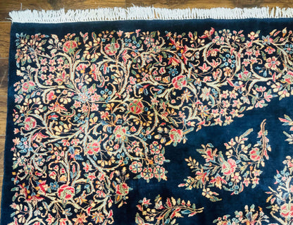 Antique Persian Kerman Rug 10x13 Navy Blue Floral Carpet Fine 270 KPSI