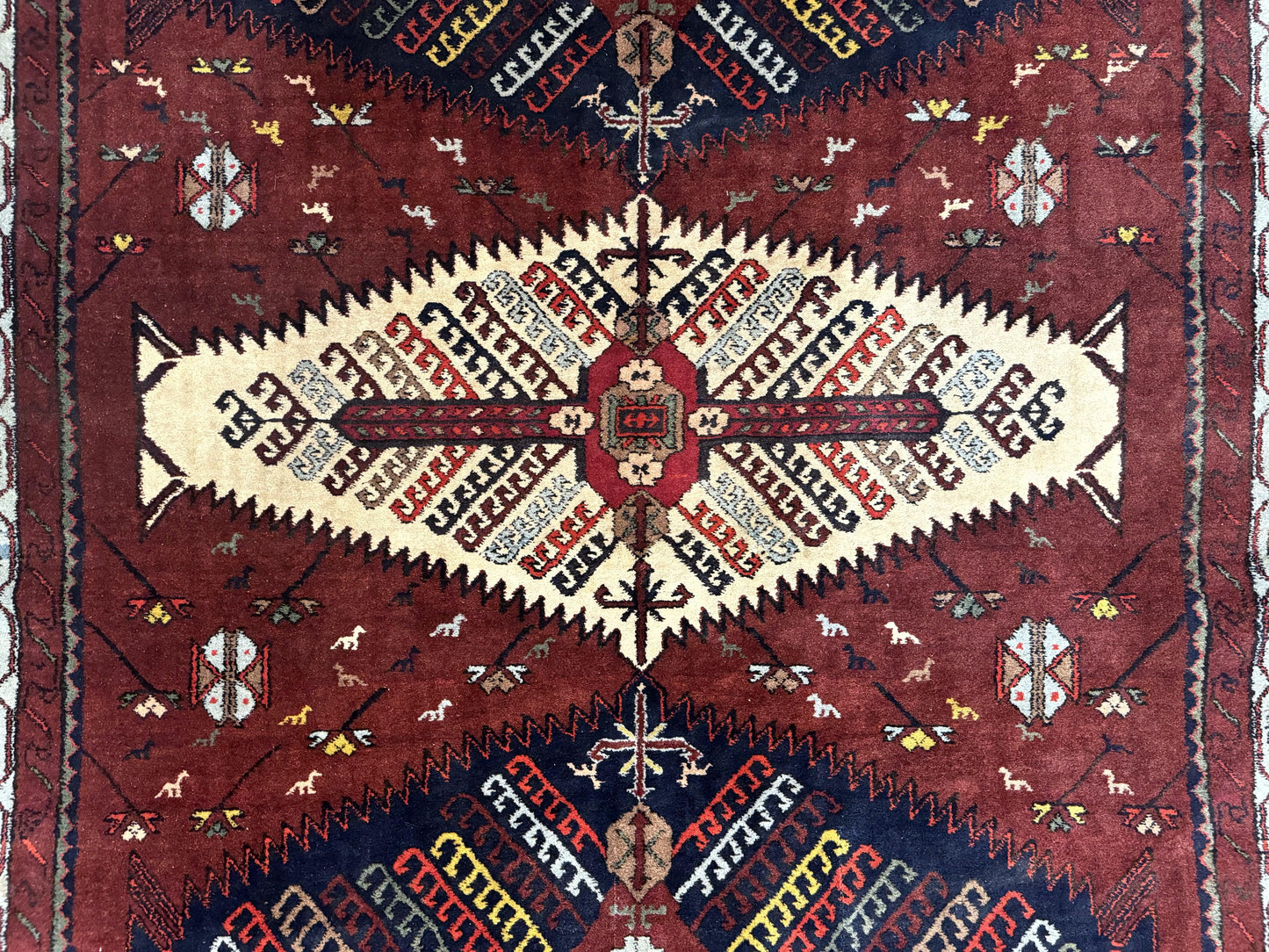 Antique Persian Tribal Rug 5 x 7.8, Triple Medallions, Red, Persian Afshar Rug