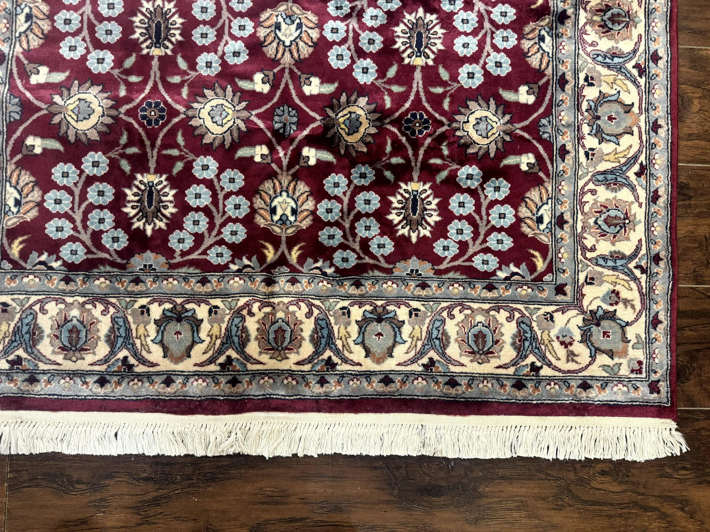 Pak Persian Rug 4x6, Floral Allover, Vintage Wool Carpet, Plum and Ivory