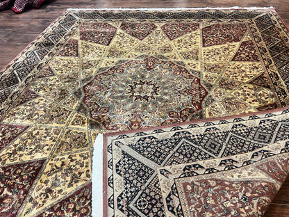 Indo Persian Rug 8x10, Dome Design, 210 KPSI, Handmade Vintage Wool Rug