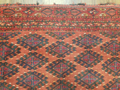 Antique Turkoman Rug Hand Knotted Wool 3ft 4in By 5ft Red Tribal Carpet
