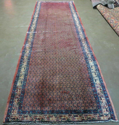 Antique Persian Seraband Runner Rug Three Foot Seven By Eleven Feet Red Wool Mir Pattern