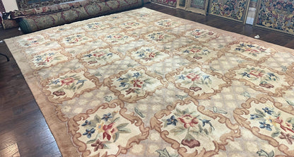 Indo Chinese Aubusson Wool Rug 11x16, Palace Sized Carpet, Oversized Handmade Vintage Rug, European Design