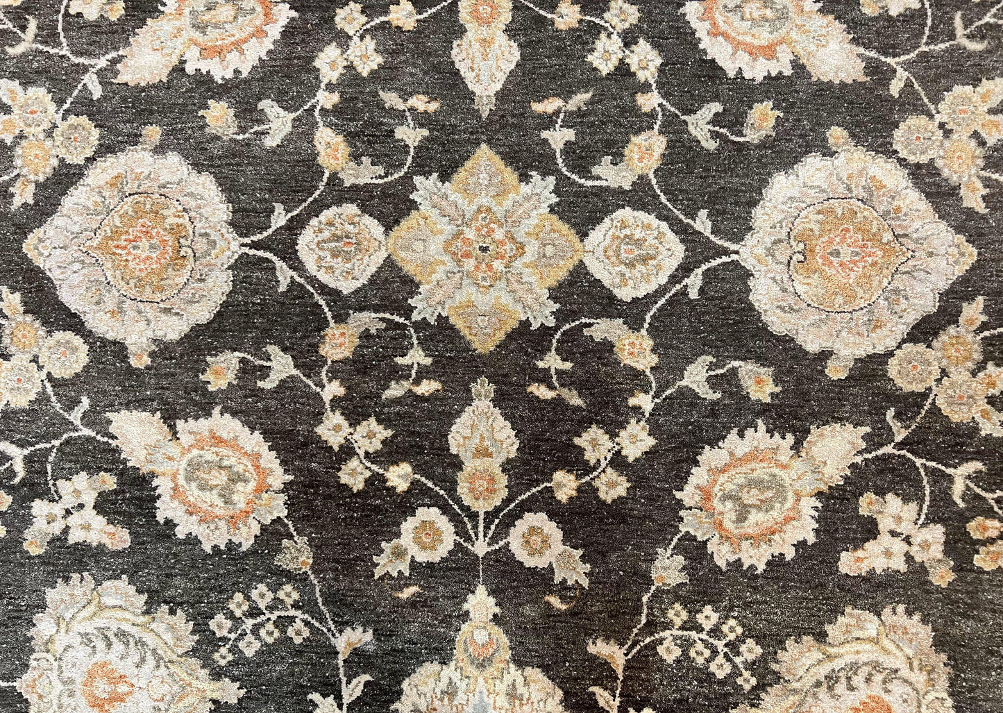 Indo Persian Rug 9x12 Hand Knotted Wool Vintage Floral Dark Brown Carpet