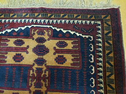 Vintage Balouchi Rug Tribal Wool 3x4 Handmade Natural Dyes