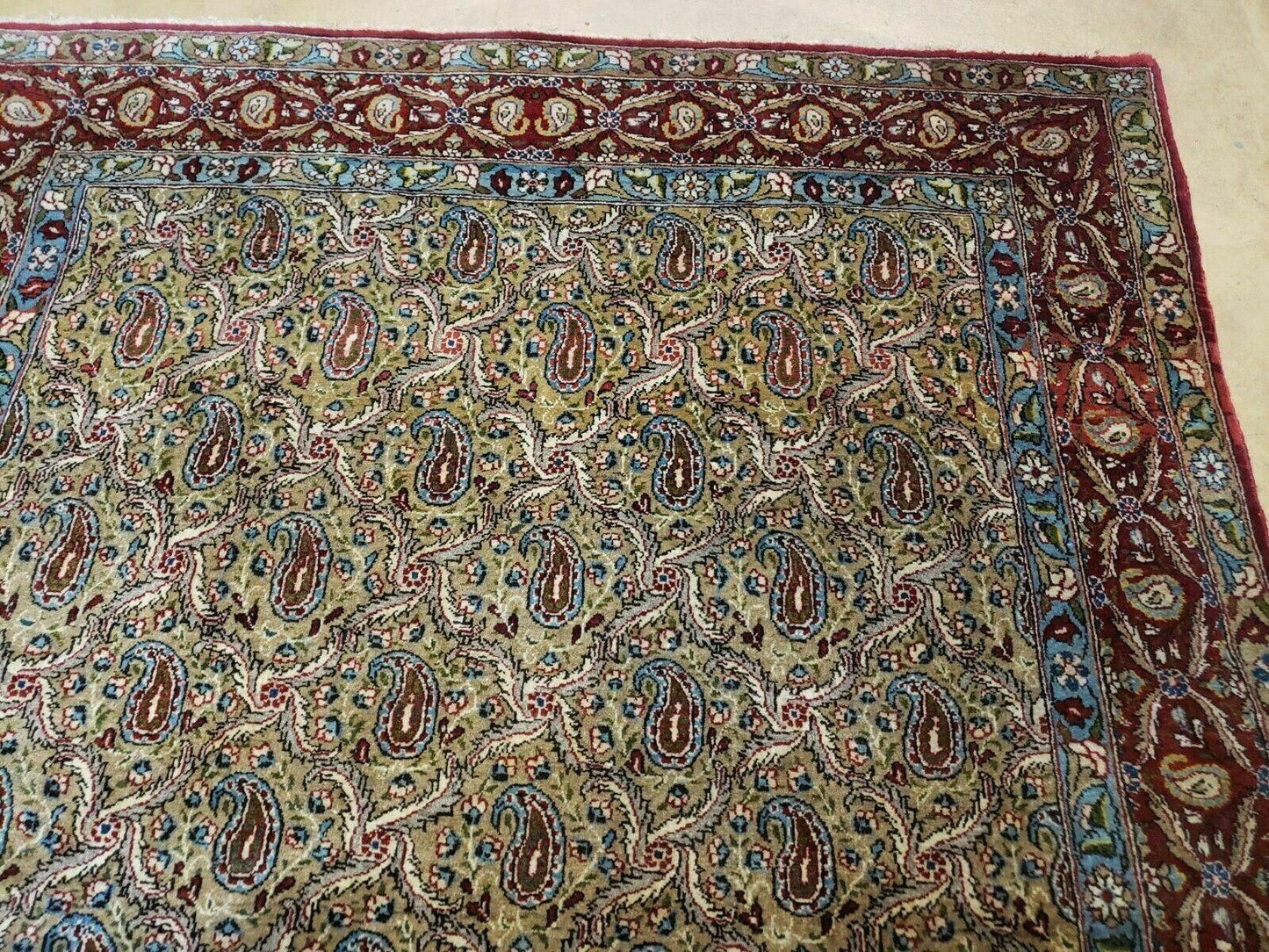 Hand Knotted Turkish Wool Rug Vintage 1960s One Of A Kind Paisley Boteh Design