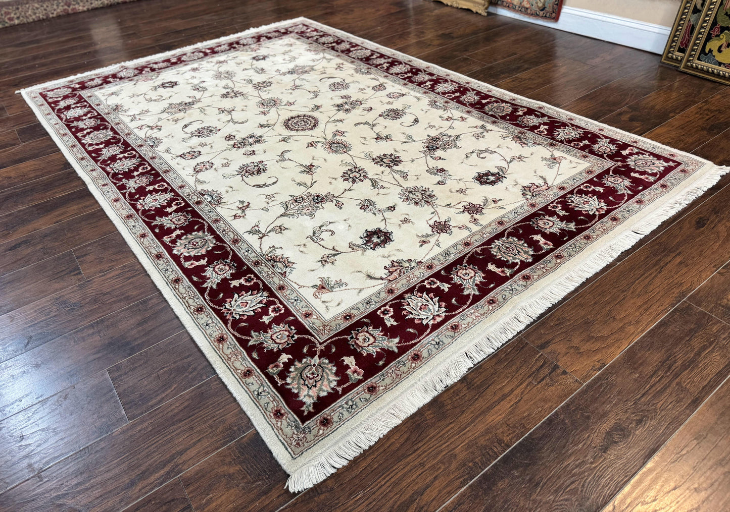 Ivory and Burgundy Pak Persian Rug 6x9