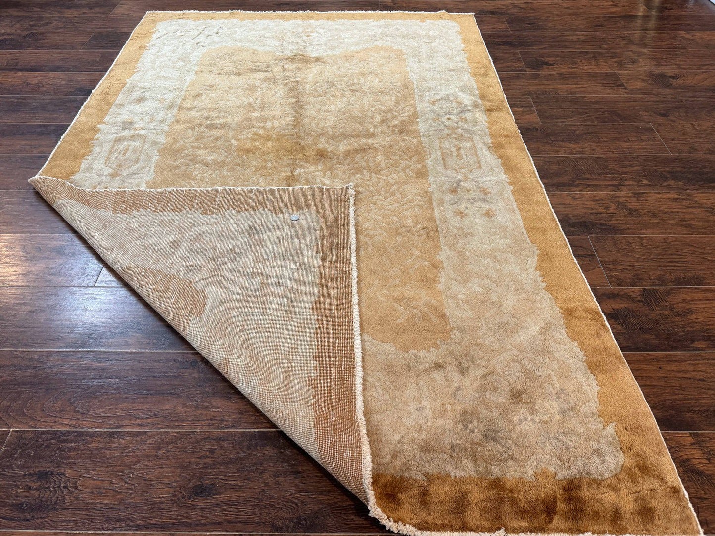 Peking Rug 5x7 Vintage Chinese Wool Carpet Golden Tan Hand Knotted Traditional