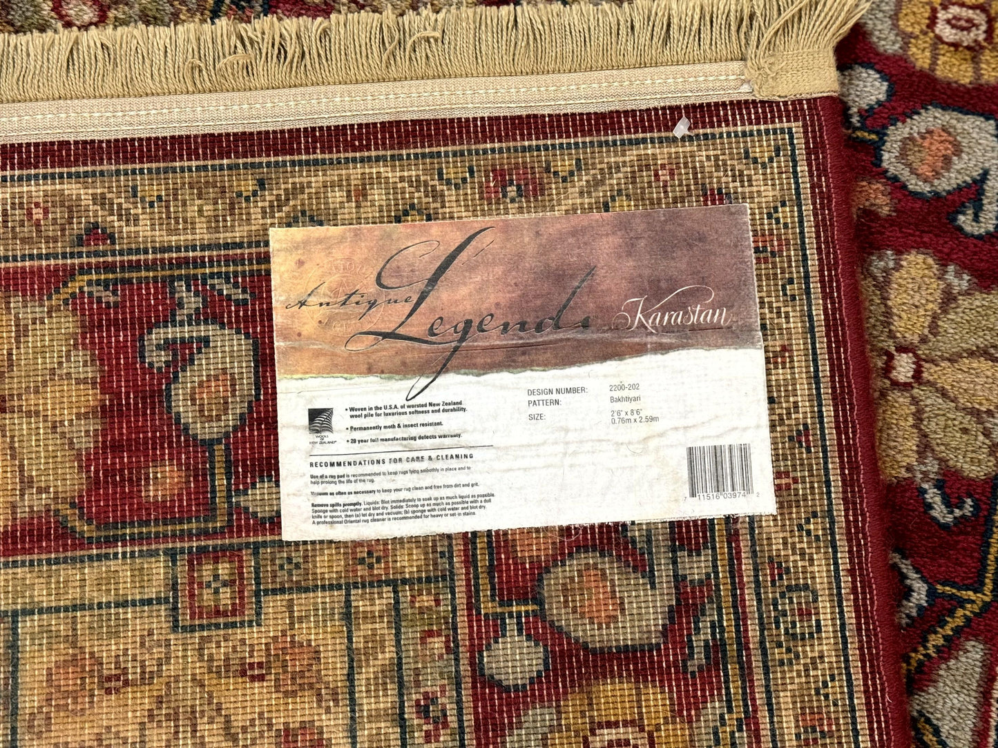 Karastan Runner Rug 2.6 x 8.6, Antique Legends Bakhtiari 2200, Vintage Wool Karastan Runner Rug, Panel Design