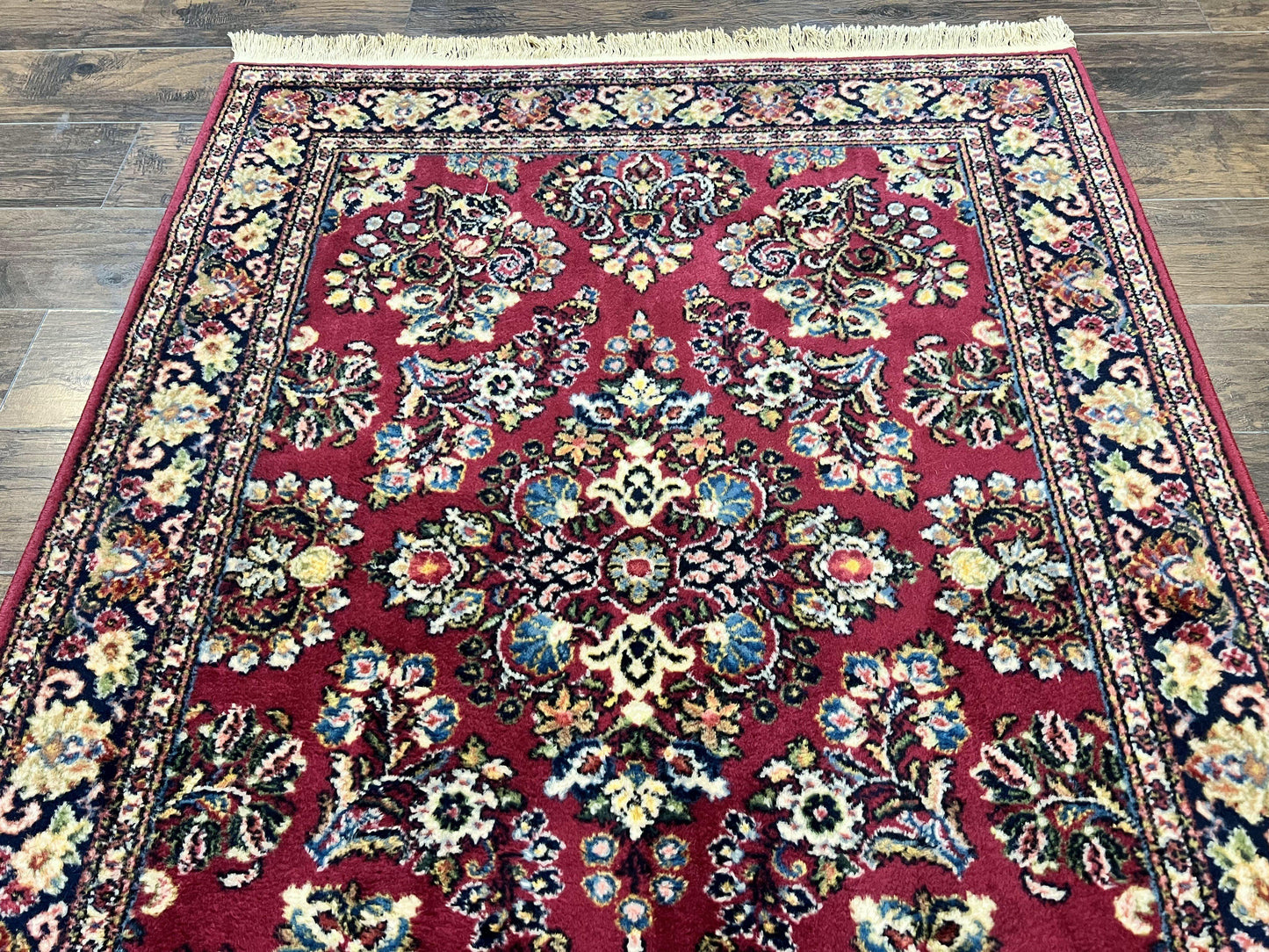 Karastan Rug 4.6 x 6 Lanamar Sarouk #5528, Red Wool Karastan Oriental Carpet, Discontinued, Antique, Wool Pile