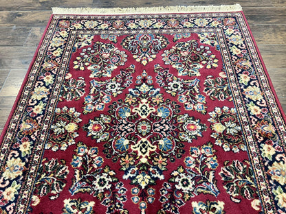 Karastan Rug 4.6 x 6 Lanamar Sarouk #5528, Red Wool Karastan Oriental Carpet, Discontinued, Antique, Wool Pile