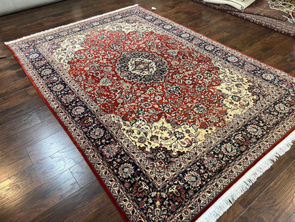 Hand Knotted Persian Rug 7x10 Vintage Wool Floral Medallion Carpet