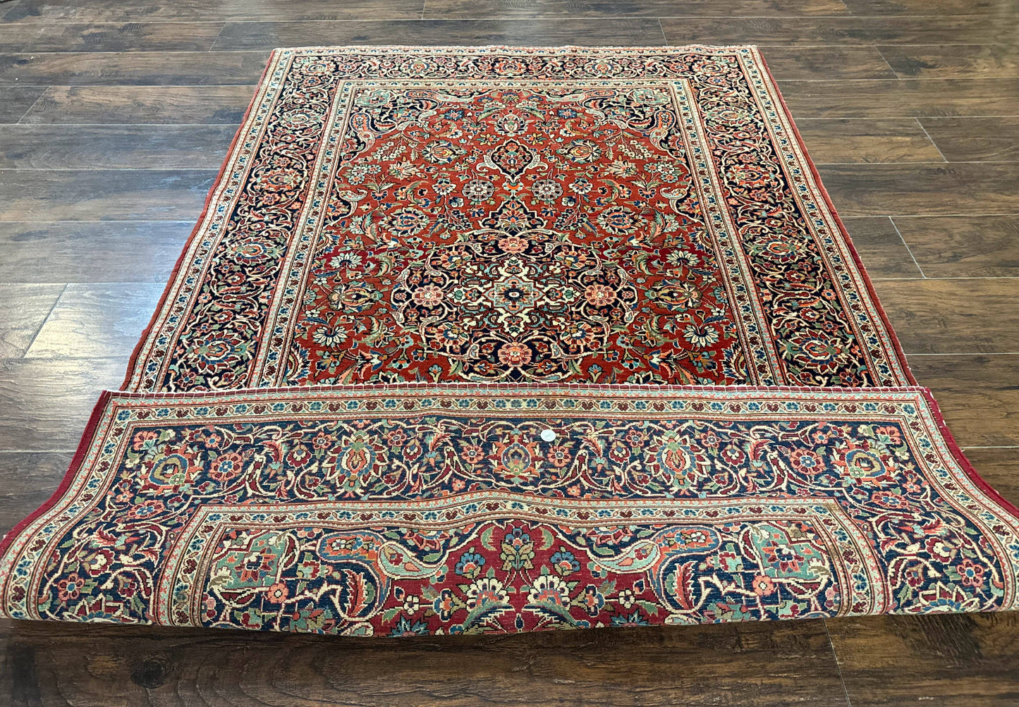 Persian Kashan Rug 4x7 Red Navy Floral Antique Carpet Elegant Medallion Design