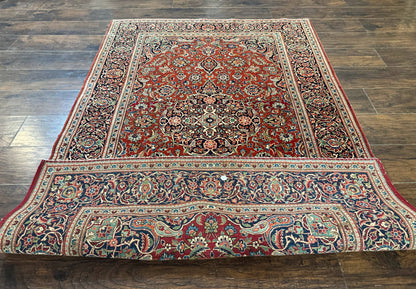 Persian Kashan Rug 4x7 Red Navy Floral Antique Carpet Elegant Medallion Design