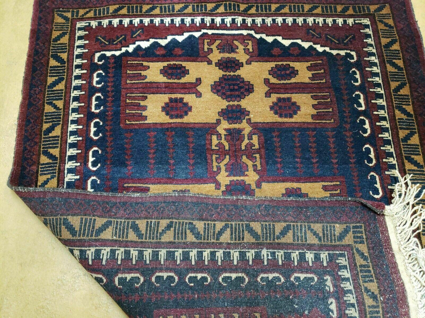 Vintage Balouchi Rug Tribal Wool 3x4 Handmade Natural Dyes