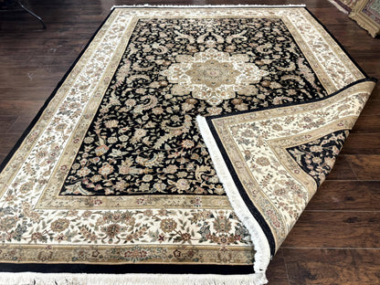 Sino Persian Rug 9x12, Floral Medallion, Black and Ivory, Elegant