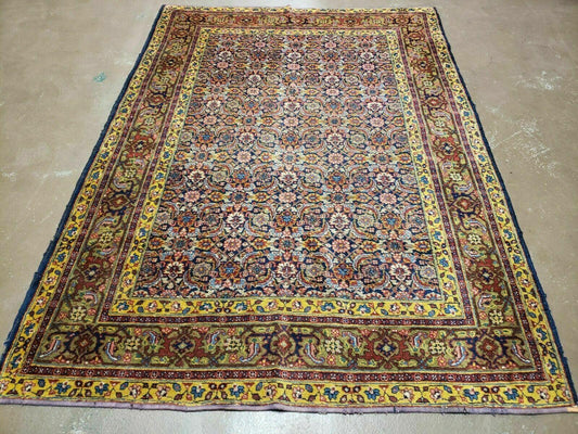 Vintage Turkish Herati Fish Rug Handmade Wool Rug Tabriz Style 1940s 57 By 77 Inches