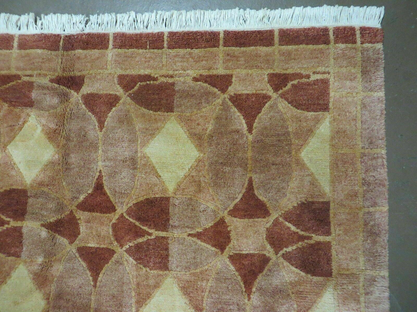 Hand Knotted Wool Rug Tibetan Nepal Art Deco Chinese Vintage 5x7 Decor