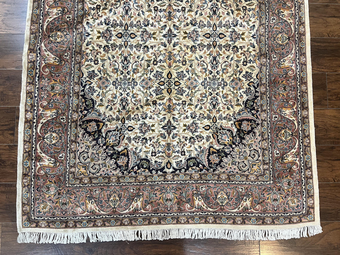 Pak Persian Rug 5x8, Handmade Wool Oriental Carpet, Vintage Rug, Floral Allover, Very Fine 320 KPSI
