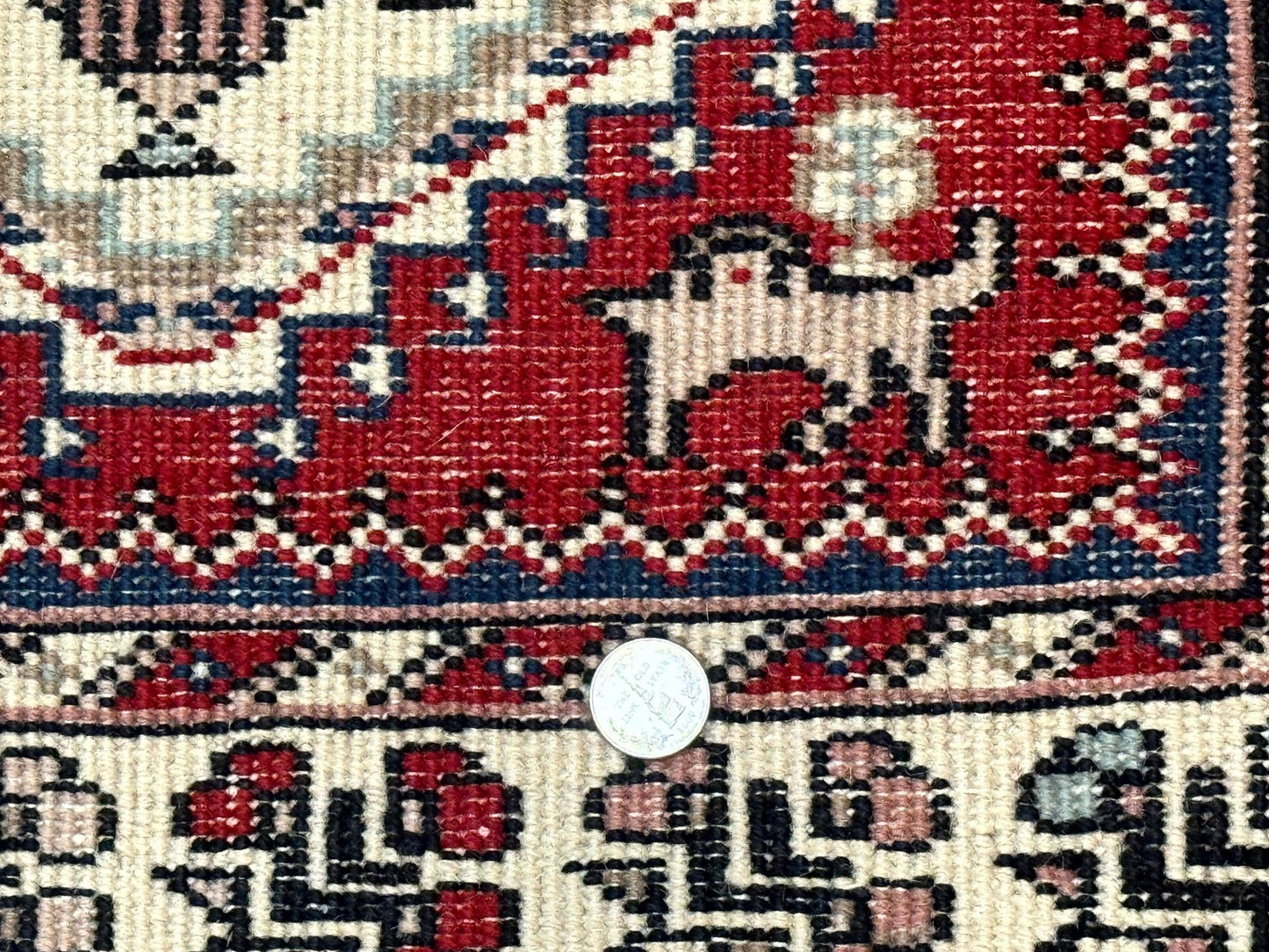 Indo Persian Runner Rug 2.6 x 12, Heriz Geometric Caucasian Design, Animal Pictorials, Tribal Runner Rug, Vintage Handmade Wool Red