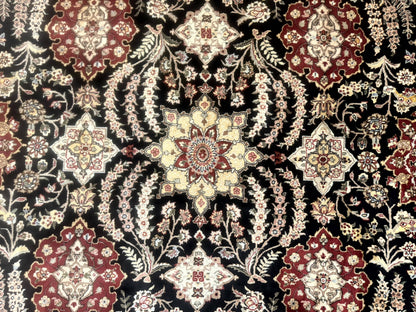 Sino Persian Rug 9x12 Wool Silk Handmade Allover Pattern Black Maroon
