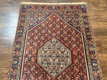 Persian Bidjar Rug 4x6 Handmade Wool Oriental Carpet With Herati Mahi Pattern Vintage Red
