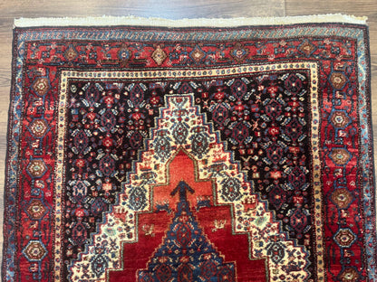 Senneh Rug Antique Persian Kurdish 4x5 Wool Geometric Medallion Carpet