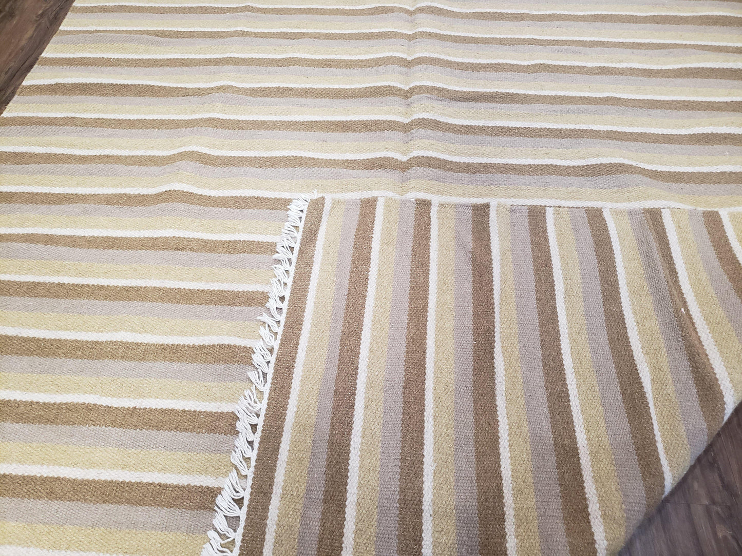 New Indian Striped Blanket, Multicolor Earthern Tones Kilim Rug, Wool Handmade South American Style Blanket, Queen Sized Bedspread 5x8 - 6x8