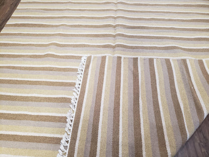 New Indian Striped Blanket, Multicolor Earthern Tones Kilim Rug, Wool Handmade South American Style Blanket, Queen Sized Bedspread 5x8 - 6x8