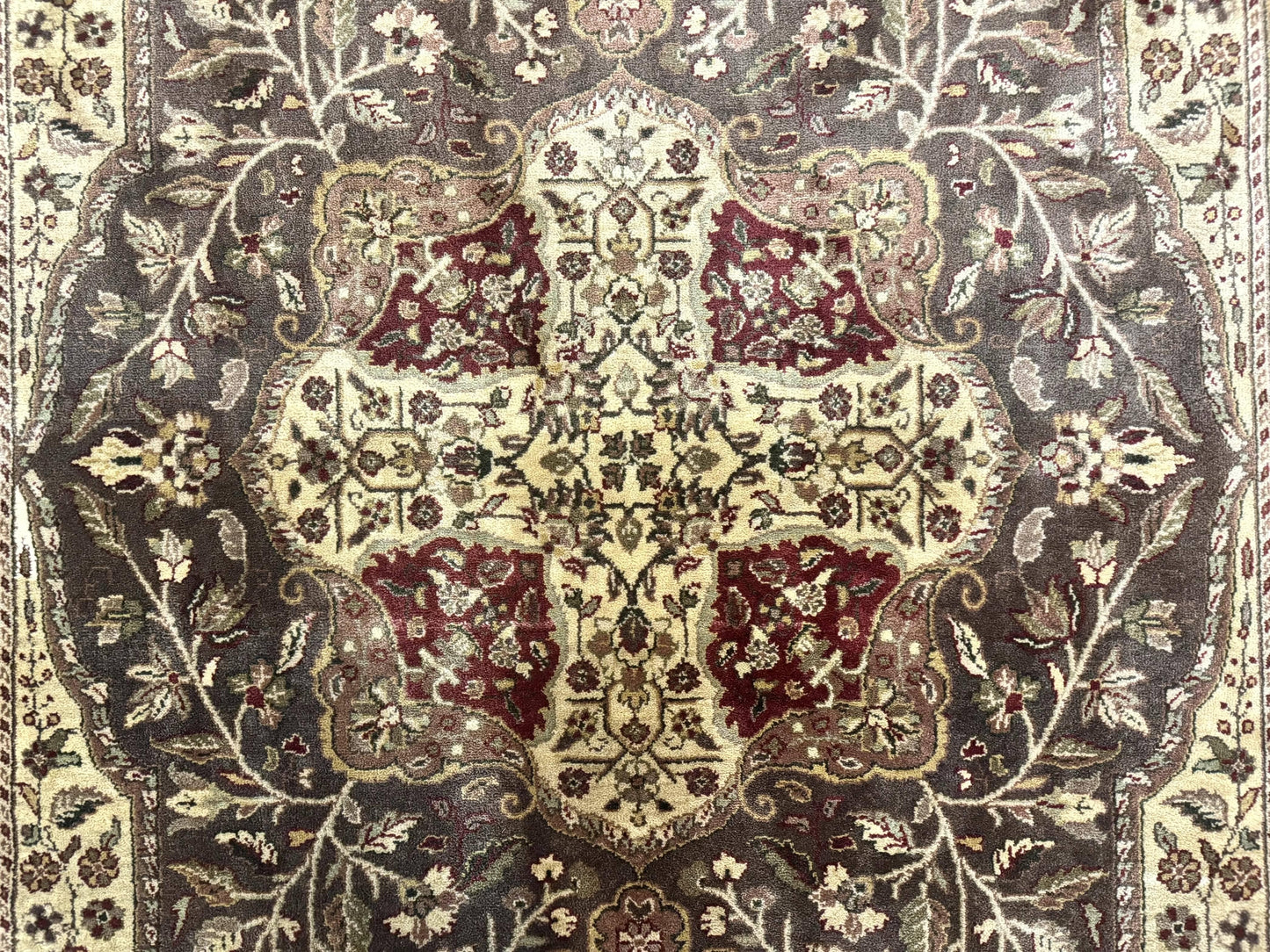 Indo Persian Rug 6x9 Handmade Wool Vintage Floral Cross Pattern