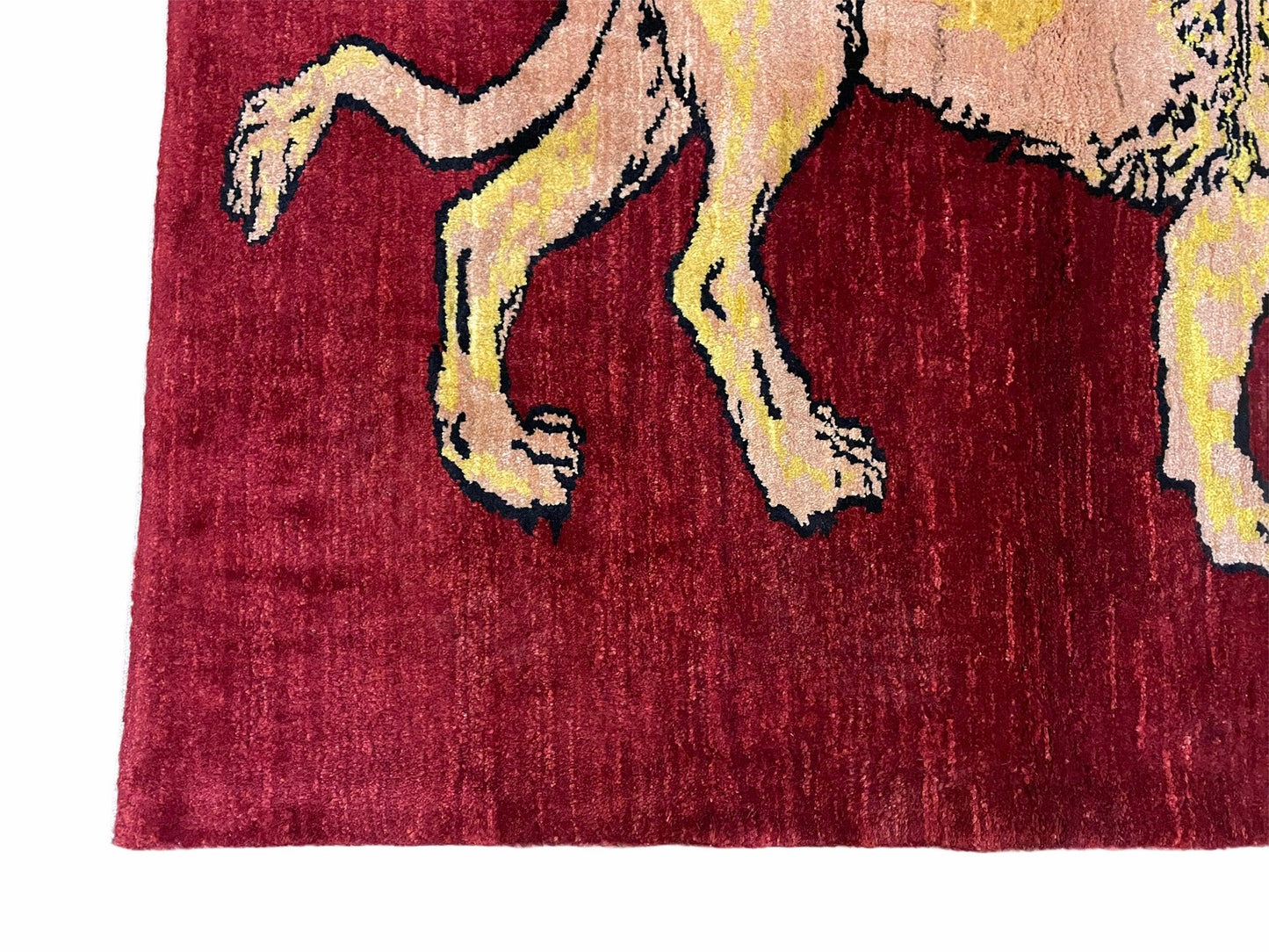 Handmade Wool Rug 3x5 Hand Knotted Lion Design With Veggy Dyes New Vintage