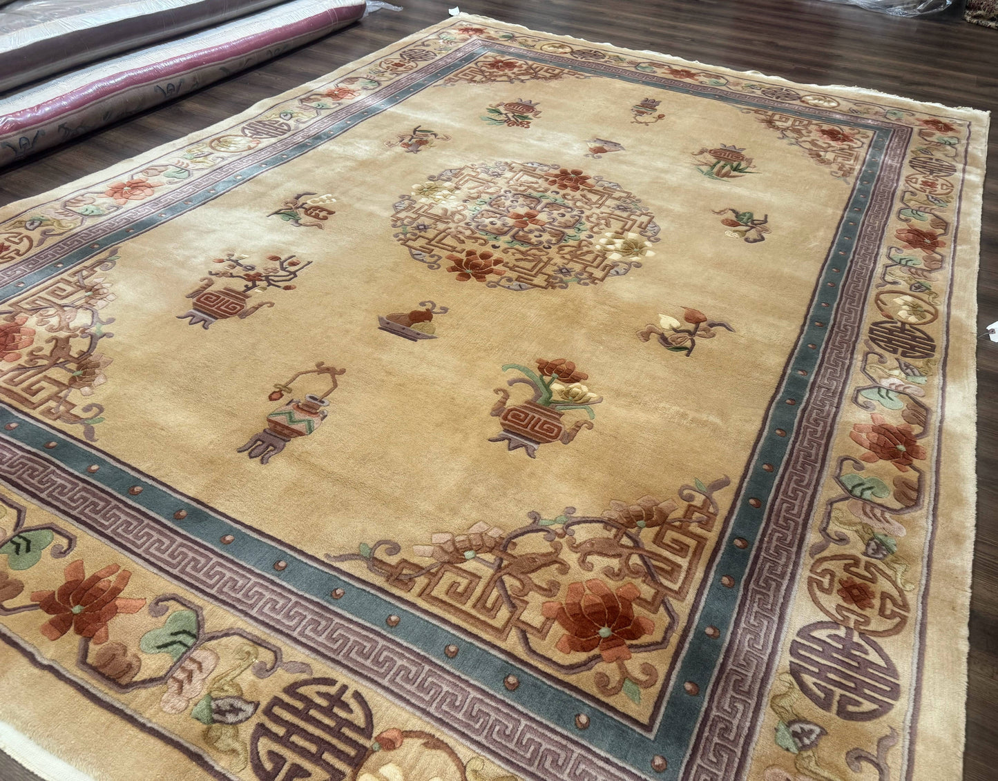 Chinese Wool Rug 90 Line Hand Knotted Vintage Handmade Area Rug