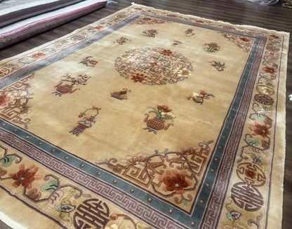 Chinese Wool Rug 90 Line Hand Knotted Vintage Handmade Area Rug