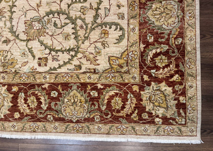 Peshawar Rug Floral Wool 9x12 Hand Knotted Pakistani Carpet Beige And Rust