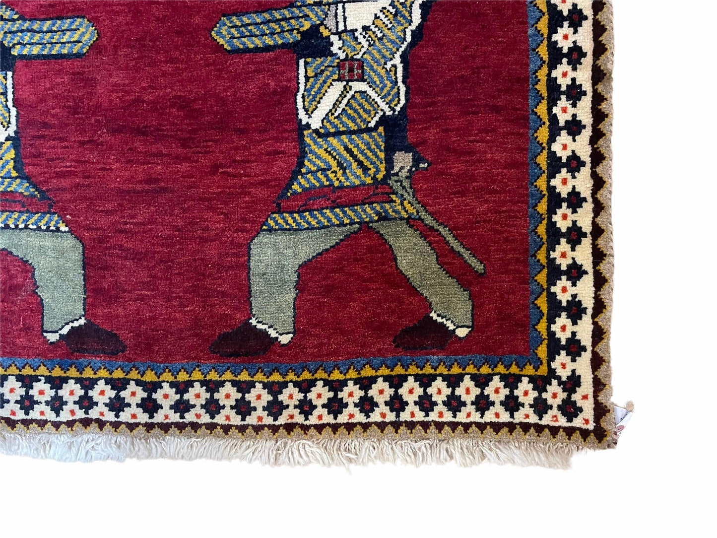 Handmade Wool Rug 3x6 Tribal Balouch Warriors Deer Pictorial Red Swords