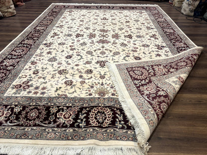 Sino Persian Rug 9x12 Hand Knotted Wool Silk Highlights Floral Allover Ivory And Dark Maroon