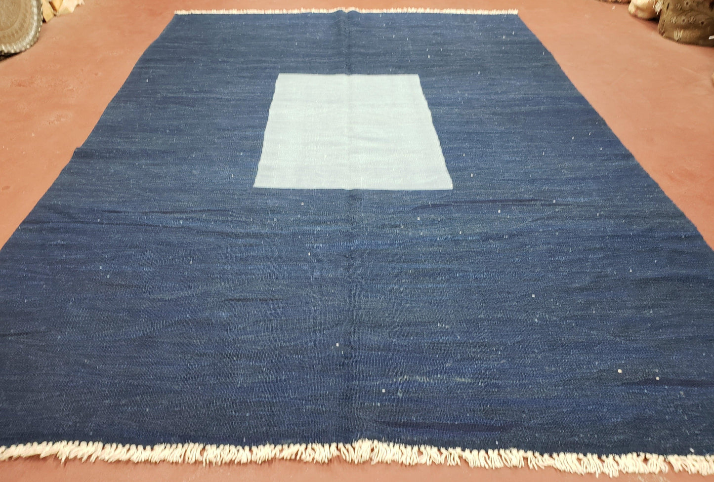 Turkish Kilim Rug 6x9 Wool Flatweave Blue Abstract Boho Decor